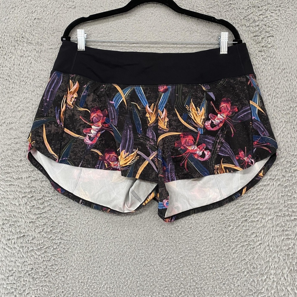 Lululemon Speed Up Shorts Womens 12 Running Black Tropical Birds of Paradise Gym